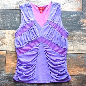 Latina Vintage Tank Top Violet Gathered Ruched Cami Med, Retro Mesh Dance Wear
